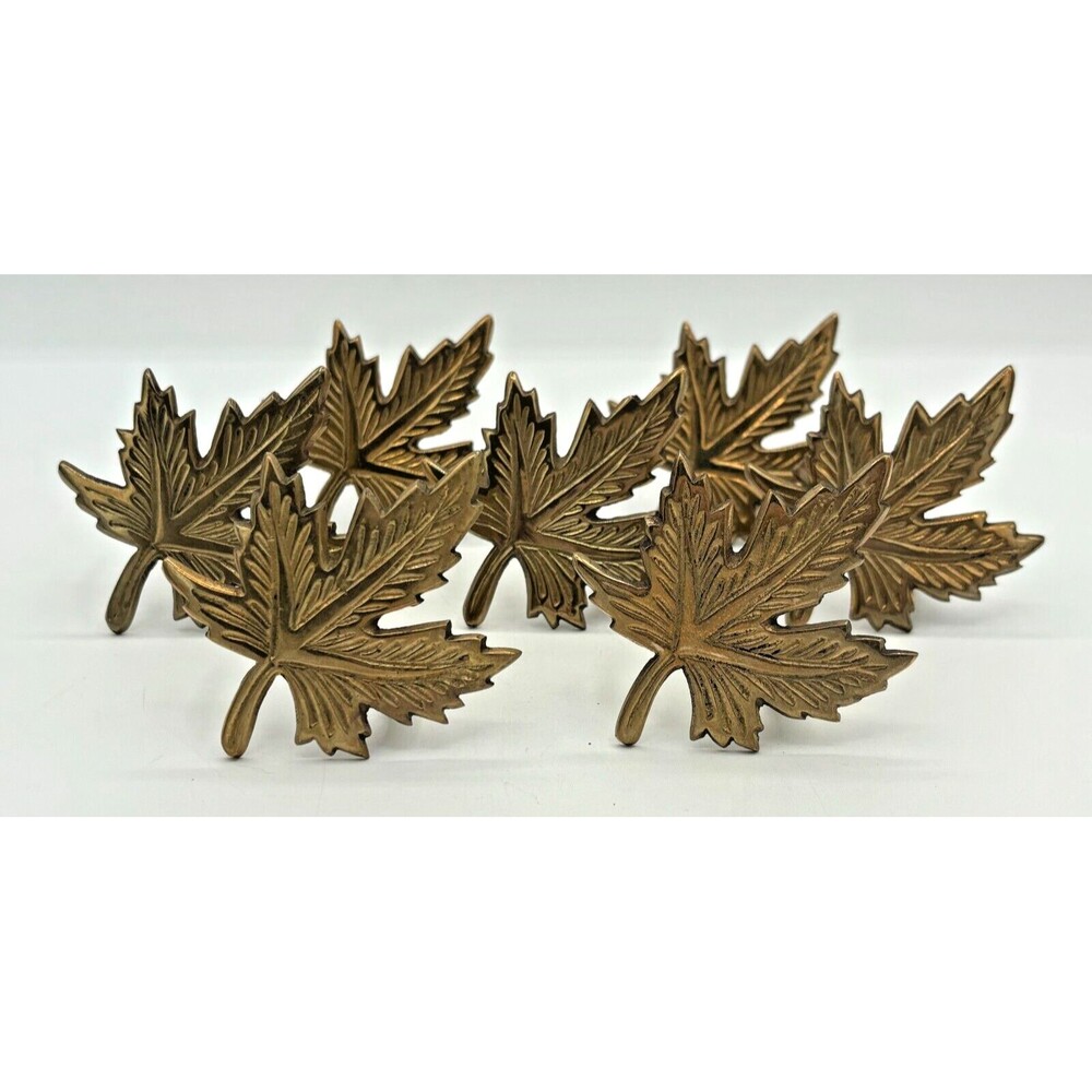 Solid Brass Maple Leaf Napkin Holders Vintage Lot of 7 Gold Fall‎ Autumn Decor